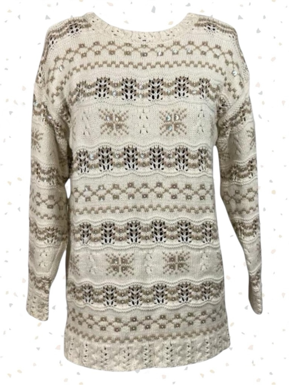 Vintage Chunky Knit Cozy Sweater Winter Fair Isle Style Stripe Sequin Lizsport S